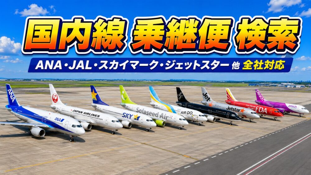 国内線 乗り継ぎ便検索ツール（ANA・JAL・スカイマーク・ジェットスター 他 全社対応）